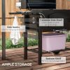 Outsunny Charcoal Grill, BBQ with Adjustable Height, Portable Barbecue with Folding Shelves, Thermometer, Bottle Opener & Wheels for Outdoor Camping,